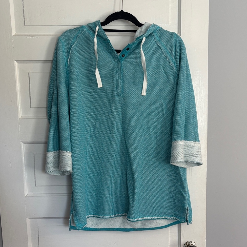 Soft Surroundings Teal Knit Top with White Trim
